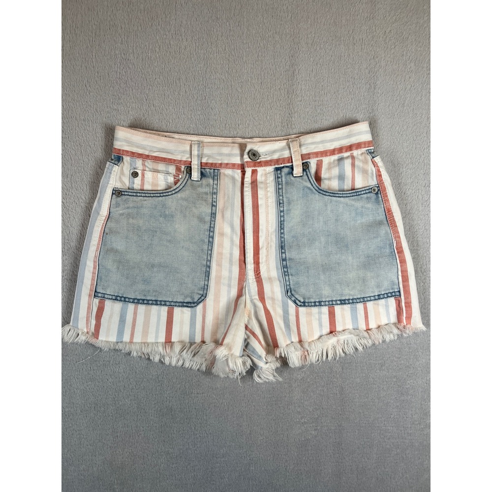 American Eagle Striped Mom Shorts Womens 6 High Rise Raw Hem Colorblock Denim